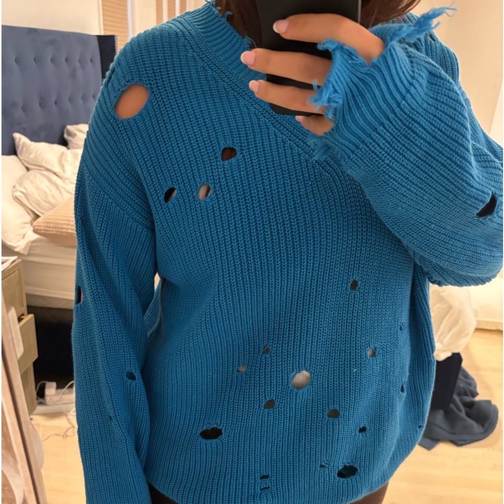 Acrobat distressed blue vneck sweater